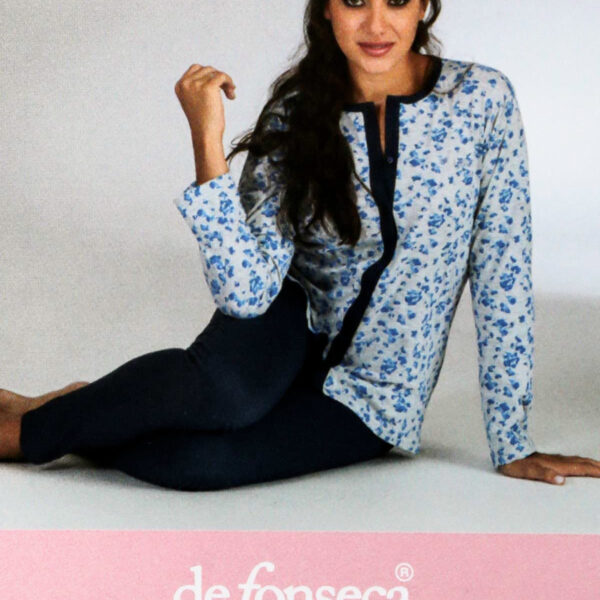 Pigiama Donna De Fonseca Lungo 100% Cotone Manica Lunga Leggero Con Bottoni