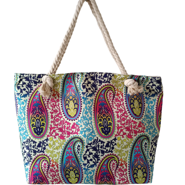 Borsa Da Mare Grande In Fantasia Provenzale Da Spiaggia Con Manici In Corda