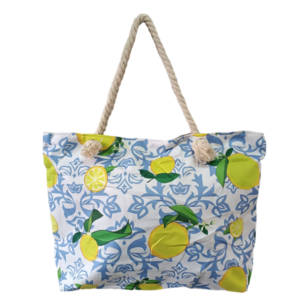 Borsa Da Mare Grande In Fantasia Limoni Da Spiaggia Con Manici In Corda