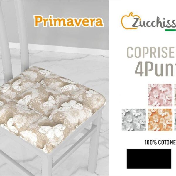 6 Pezzi Coprisedia Cuscini 4 Punti Con Lacci Zucchissime In Fantasia Primavera