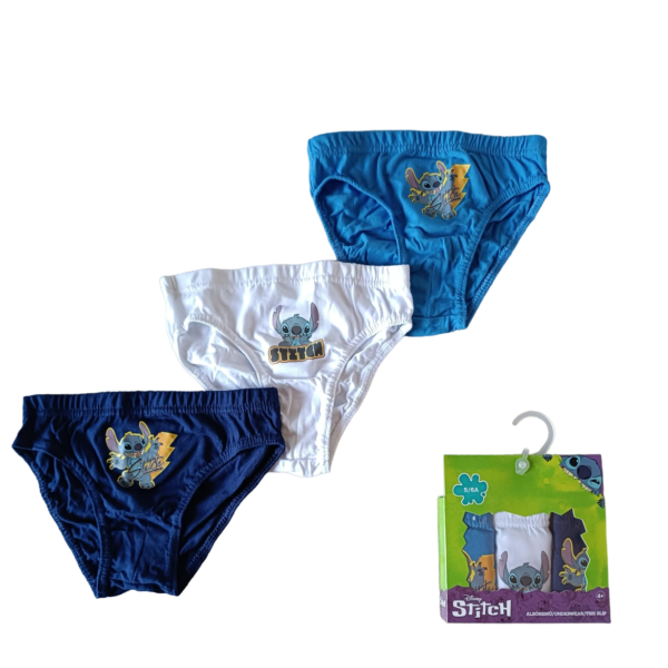 Set 3 Slip Mutandine Disney Stitch Bambino Biancheria Intima In 100% Cotone