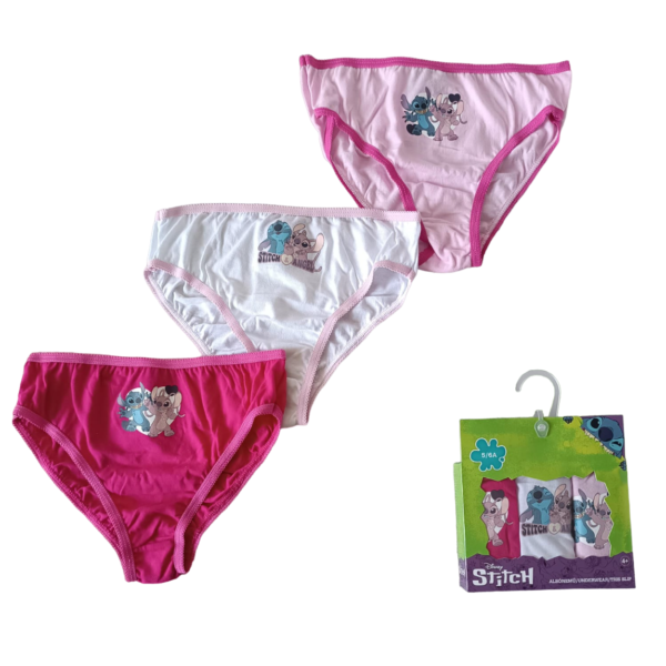 Set 3 Slip Mutandine Disney Stitch Bambina Biancheria Intima In 100% Cotone