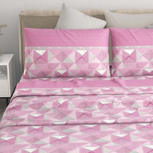Completo Lenzuola Letto Matrimoniale Irge Calda Flanella 100% Stampa Geometrica