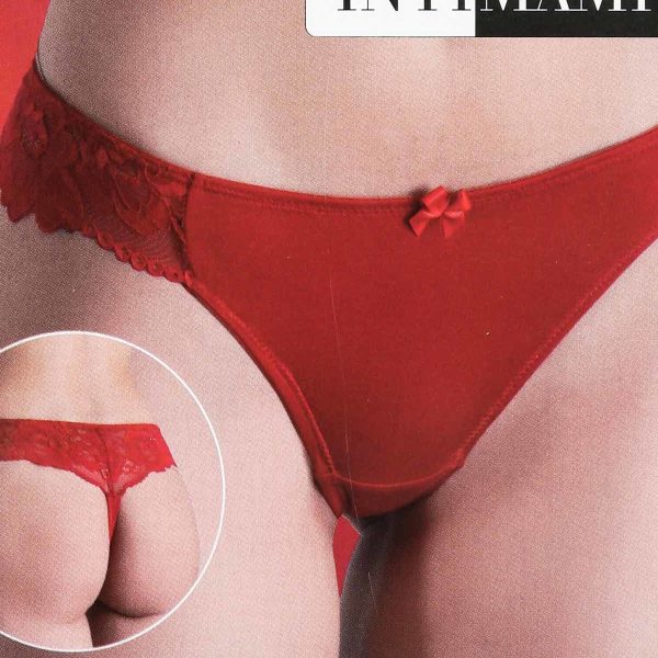 Slip Perizoma Donna Intimami In Colore Rosso In Cotone Elasticizzato In Pizzo