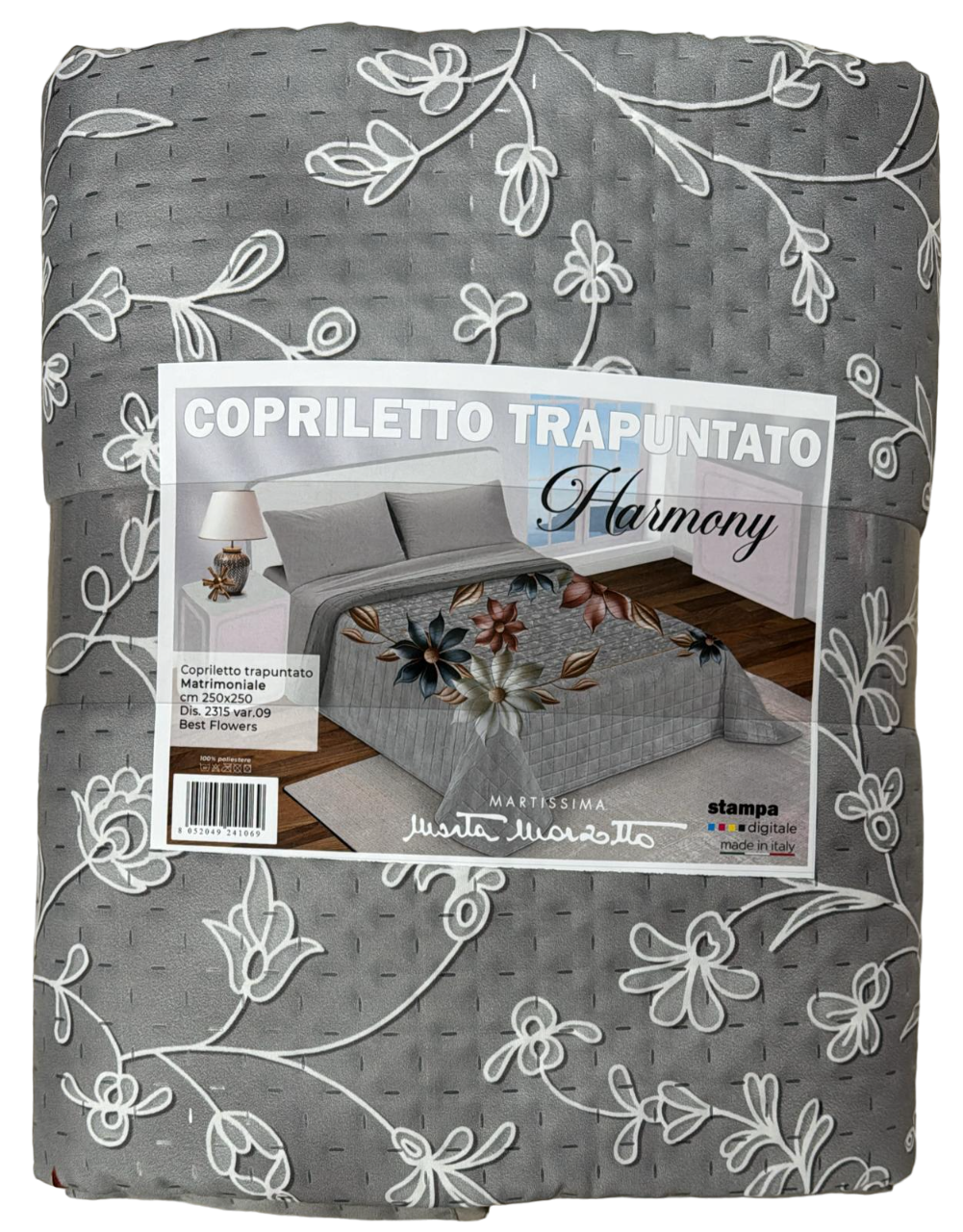 Trapuntino Matrimoniale Primaverile Moderna Di Colore Grigio - Malaga