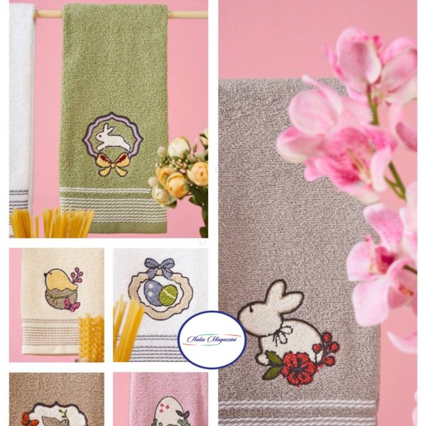 Set 6 Strofinacci Pasquali In Cotone - Con Conigli E Fiori - 50x70cm - Foto 11