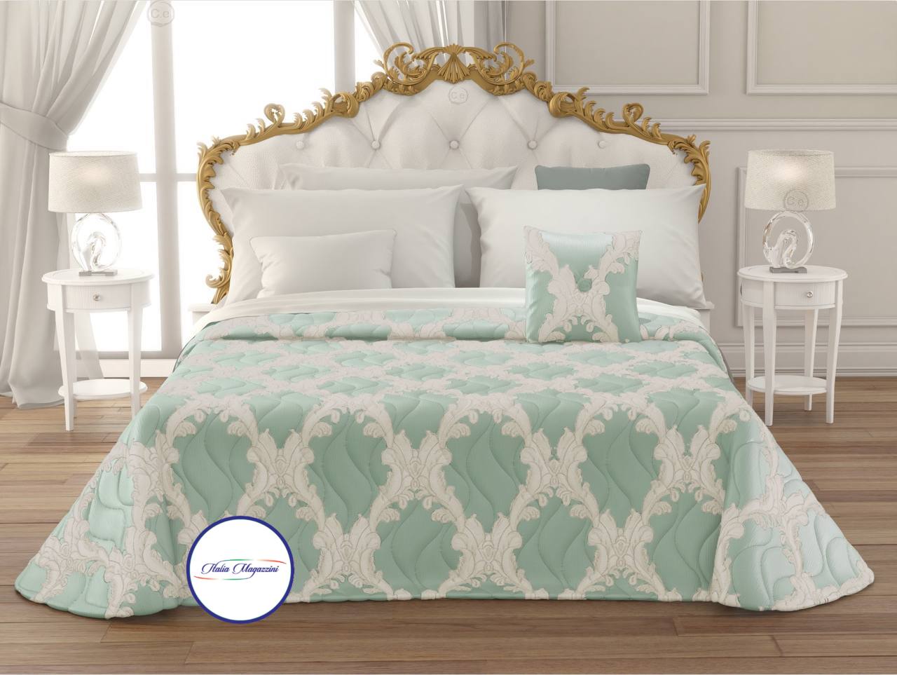 Copriletto Trapuntato Prima Notte - Bianco Avorio In Raso, Con Paillettes, 250x260cm - Foto 5