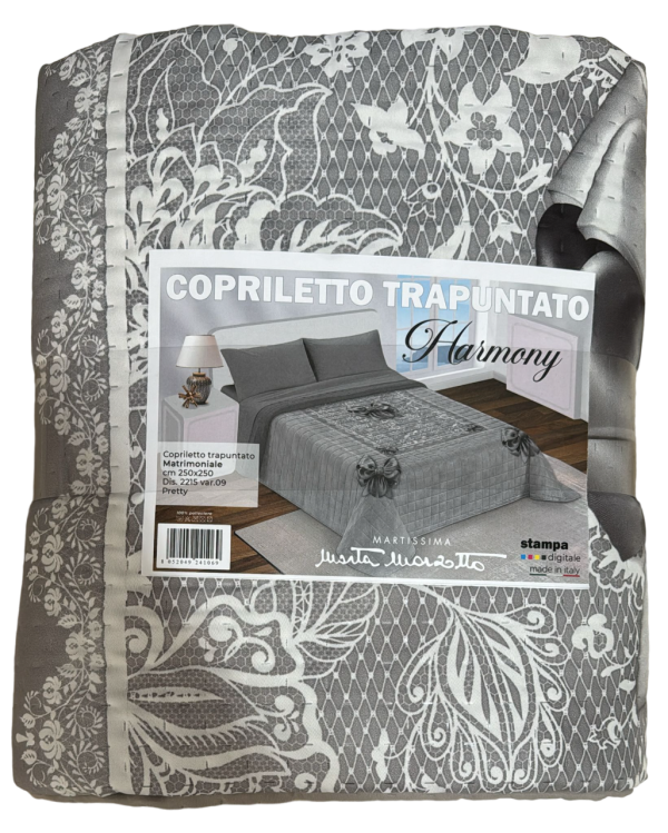 Copriletto Trapuntato Prima Notte - Bianco Avorio In Raso, Con Paillettes, 250x260cm - Foto 6