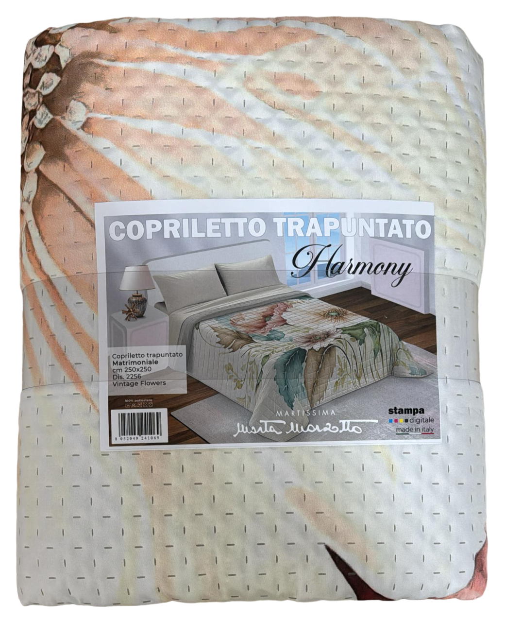 Trapuntino Copriletto Matrimoniale 260x260 Cm - Stampato Effetto Piuma, Microfibra, Prodotto In Italia