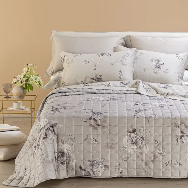 Copriletto Trapuntato Caleffi “Chiaro Di Luna” Letto Matrimoniale In Raso Cotone