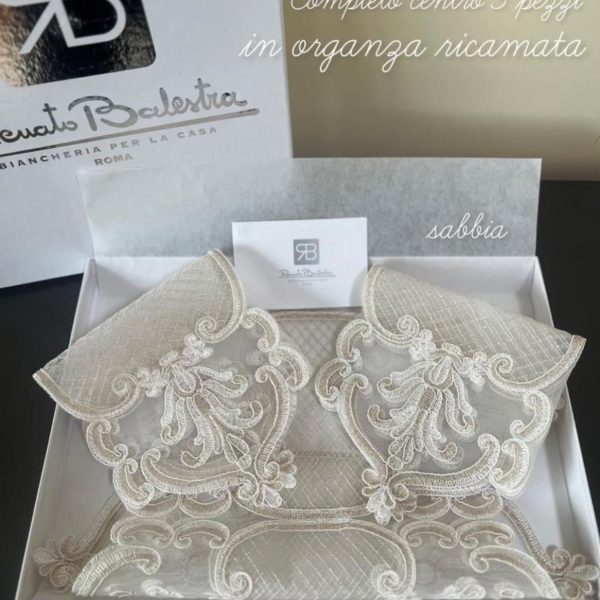 Completo Tris Centrini 3 Pezzi Renato Balestra ” Olimpia” Elegante Floreale Completo Tris Centrini 3 Pezzi Renato Balestra ” Olimpia” Elegante Floreale