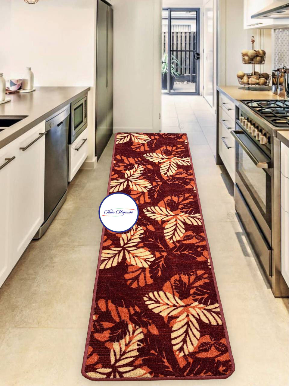 Tappeto Cucina Moderno Antiscivolo 57x280cm - Design Foglie E Quadri, Made In Italy, Lavabile - Foto 11