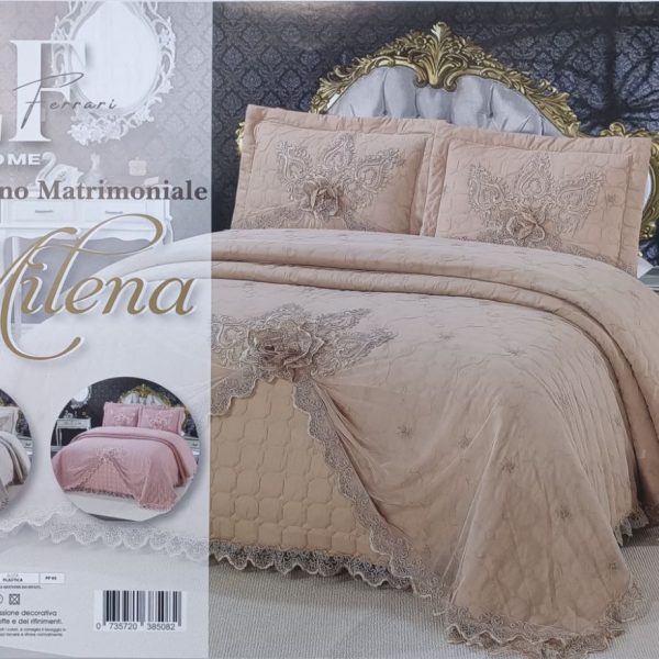 Trapuntino Copriletto Con Pizzo In Macramè Matrimoniale+2 Federe Copriguanciale