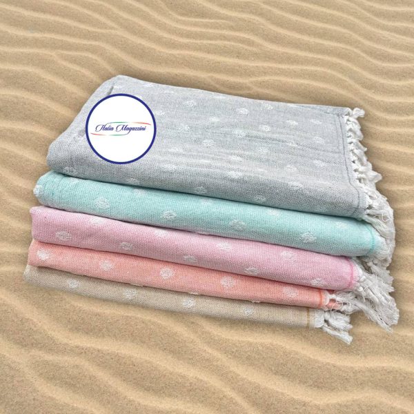 Telo Mare Piscina Lettino Fantasia Pois Con Frange Misure 90×160 cm In Cotone