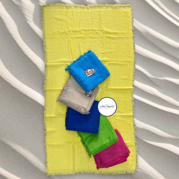 Telo Mare In Spugna 100% Cotone Misura 90×170 cm In Tinta Unita Con Frange