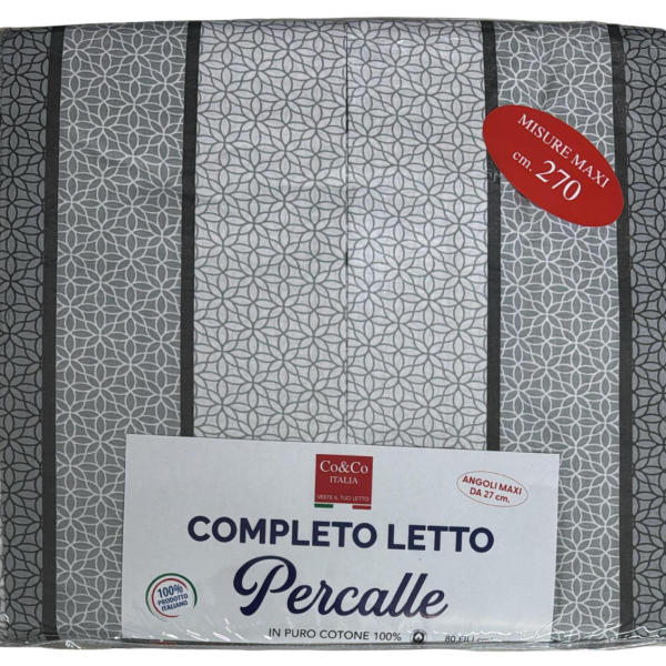 Completo Lenzuola Letto Matrimoniale In Cotone Percalle In Fantasia Geometrica
