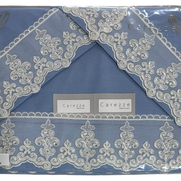 Completo Lenzuola Carezze “Manida” Letto Matrimoniale In Puro Cotone Con Pizzo