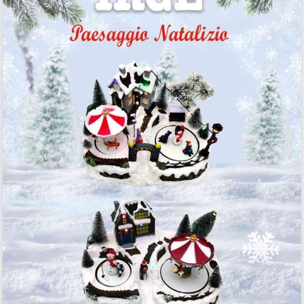 Carillon Irge Natale Paesaggio Natalizio Con Luci Led e Movimento Circolare