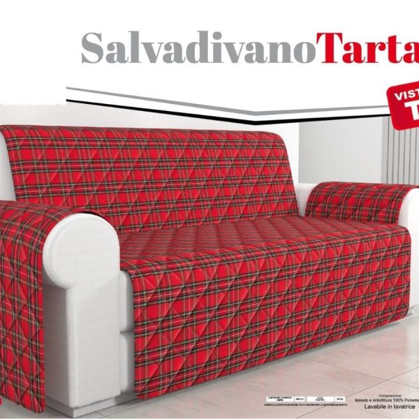 Salvadivano Copridivano 2-3-4 Posti Stampa Scozzese Tartan Natale Made In Italy