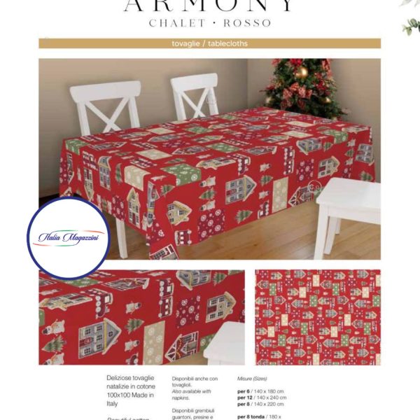 Tovaglia Natale Vingi “Chalet” In Fantasia Natalizia 100% Cotone Varie Misure