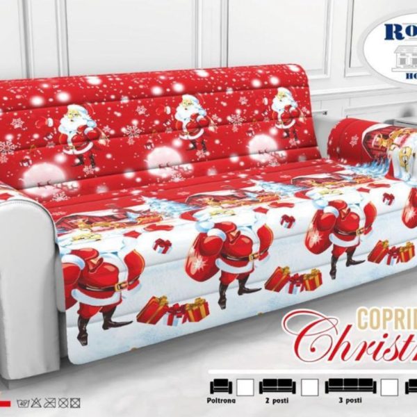 Salvadivano Copridivano 2-3-4 Posti Stampa Babbo Natale Natalizio Made In Italy