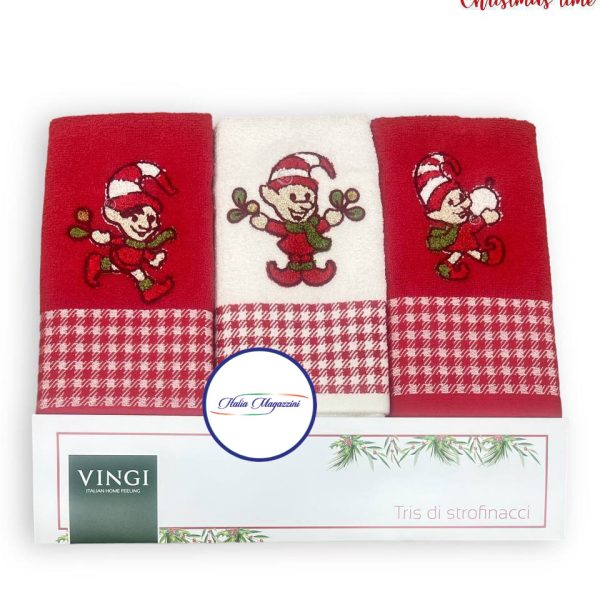 Set 3 Strofinacci Vingi Canovacci Stampa Digitale Natalizia Spugna Cotone 100%