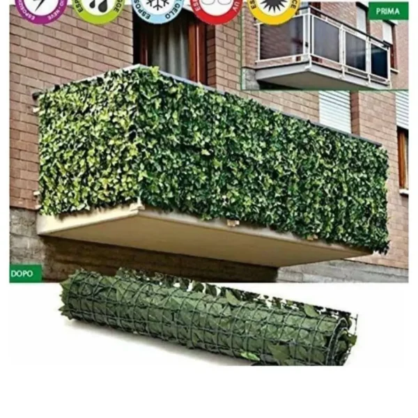 Siepe Edera Finta 1x3M Giardino Balcone Artificiale Sintetica Foglie Anticaduta