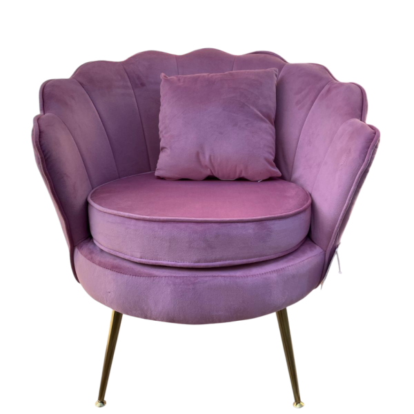 Poltrona A Conchiglia In Velluto Con Piedi Rivestiti In Oro Con Cuscino Arredo Poltrona A Conchiglia In Velluto Con Piedi Rivestiti In Oro Con Cuscino Arredo