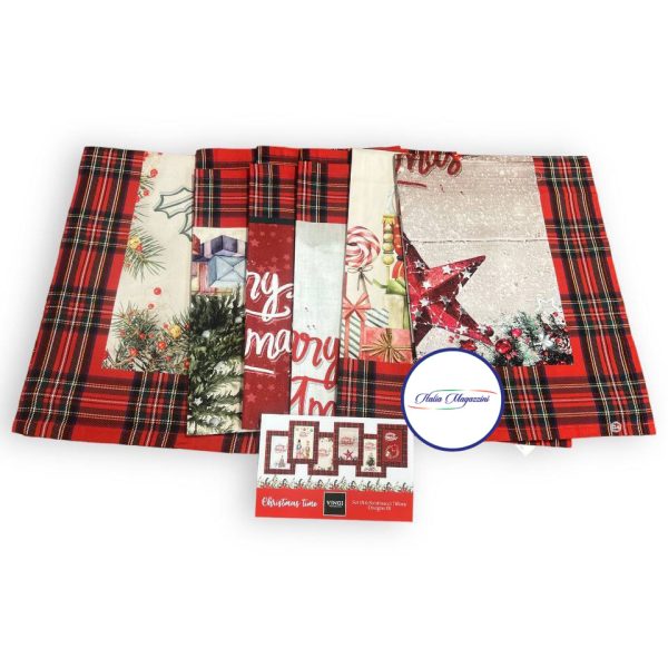 Set 6 Strofinacci Vingi Canovacci Stampa Digitale Natalizia In Puro Cotone 100%