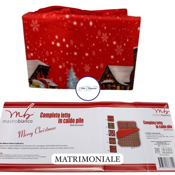 Completo Lenzuola Invernale Letto Matrimoniale Morbido Pile Fantasia Natalizia