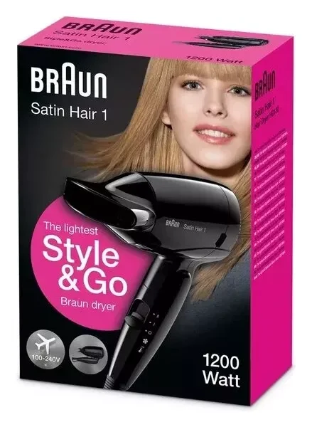Phon Braun Satin Hair 1 Style&Go Asciugacapelli Da Viaggio 1200W Ultra Leggero Phon Braun Satin Hair 1 Style&Go Asciugacapelli Da Viaggio 1200W Ultra Leggero
