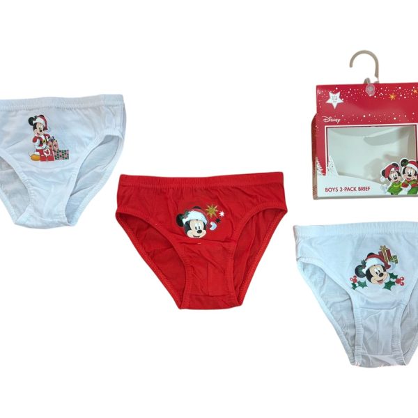Set 3 Slip Mutandine Disney Mickey Mouse Natalizio Bambino Bimbo In Cotone