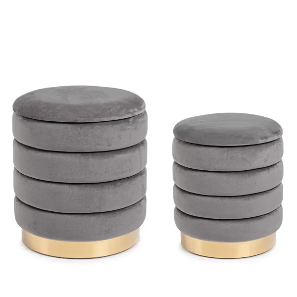 Set 2 Pouf Contenitore Rotondi In Velluto Design Elegante Moderno Casa Salotto