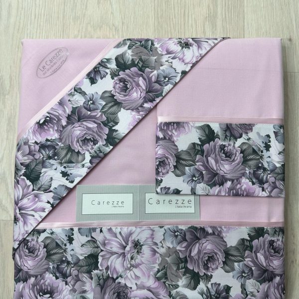 Completo Lenzuola “Carezze” Letto Matrimoniale Puro Cotone Con Balza Floreale