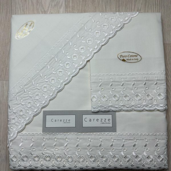 Completo Lenzuola Carezze “Fabiana” Letto Matrimoniale Con Pizzo San Gallo