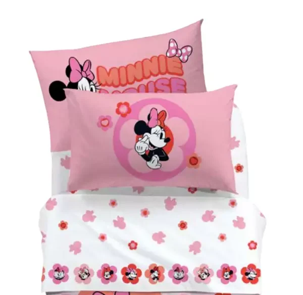 Completo Lenzuola Caleffi Disney “Minnie Flowers” Letto Singolo Puro Cotone 100%
