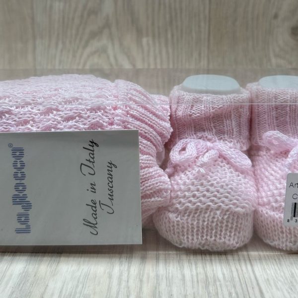 Set Cappellino+Scarpine Neonata Prima Nascita La Rocca In Filo Di Cotone