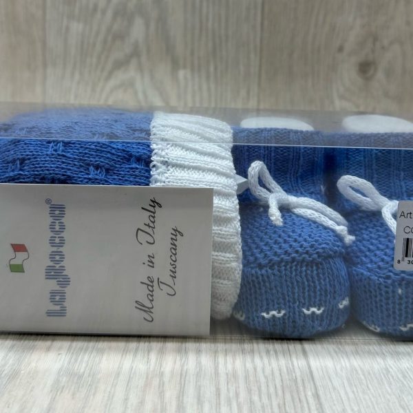 Set Cappellino+Scarpine Neonato Prima Nascita La Rocca In Filo Di Cotone