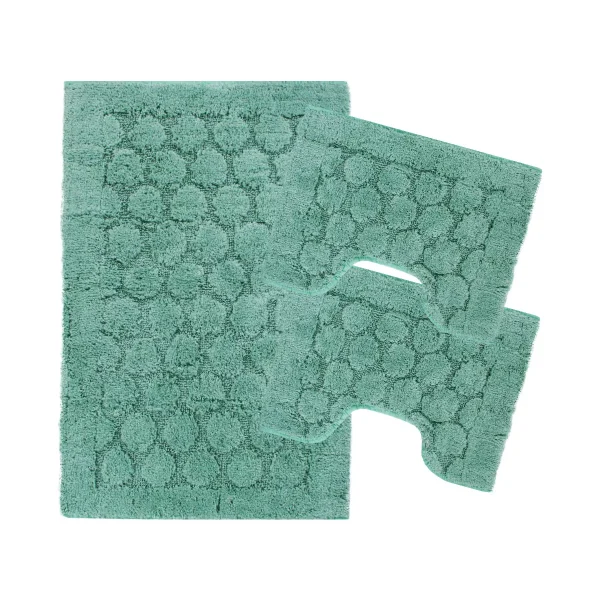 Tris Tappeti Bagno 3Pz Doccia Bidet Water Disegno Foglia In Spugna Cotone