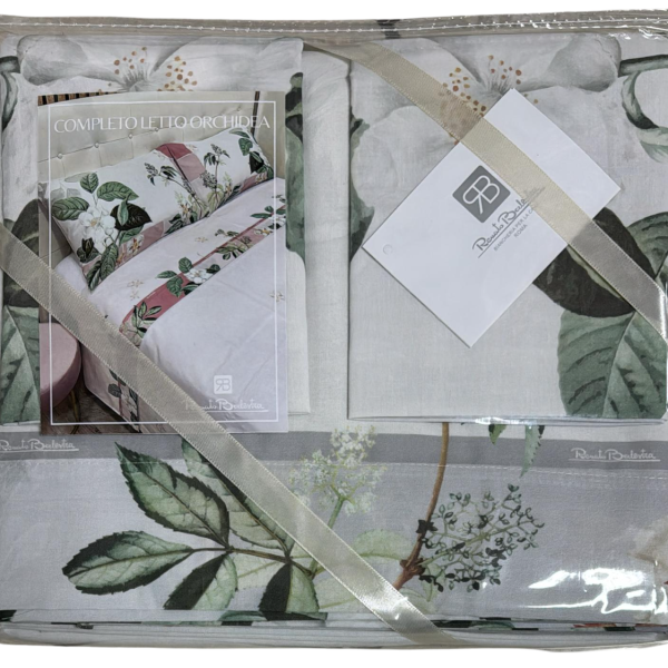 Completo Lenzuola Letto Matrimoniale Renato Balestra Orchidea Puro Cotone 100%