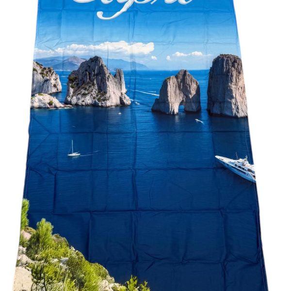 Telo Mare Con Borsetta In Microfibra Stampa Digitale “Napoli” Misura 90×170 cm