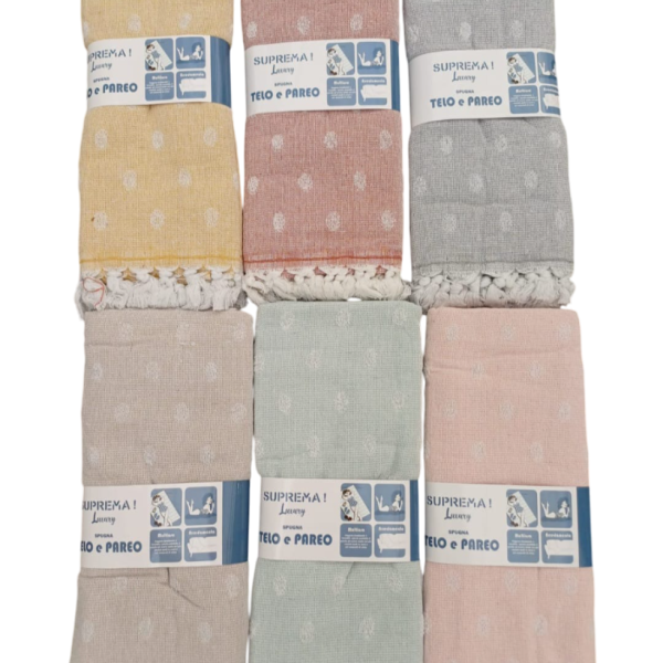 Telo Mare Spiaggia Pareo Fouta Con Frange Misure 90×170 cm In Cotone A Pois