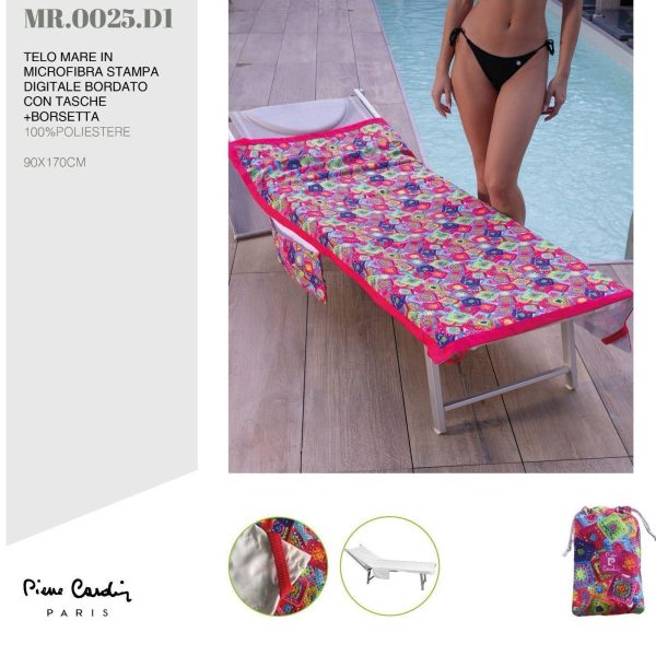 Telo Mare Pierre Cardin Con Borsetta In Microfibra Con Tasche Stampa Digitale
