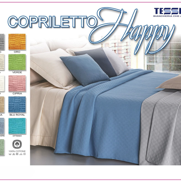 Copriletto Matrimoniale Tessier Happy 100% Cotone – Leggero e Traspirante, Copriletto Estivo Singolo, Una Piazza e Mezza, Matrimoniale