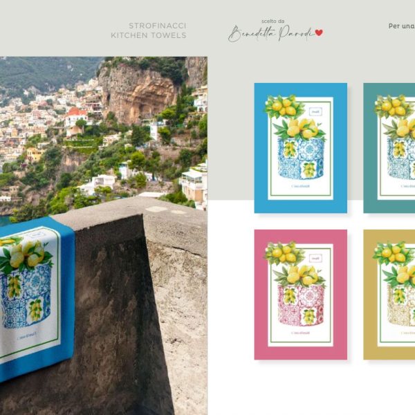 Set 4 Strofinacci Vingi Canovacci Stampa Costiera Amalfitana In Puro Cotone 100%