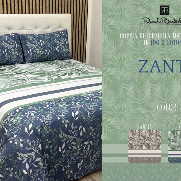 Completo Lenzuola Letto Matrimoniale Renato Balestra Zante In Puro Cotone 100%