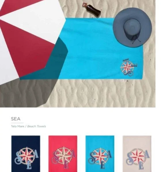 Telo Mare Spiaggia Piscina In Microspugna Ricamato Vingi “Sea” Misura 90×180