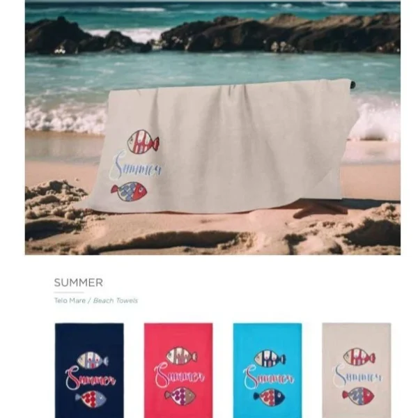 Telo Mare Spiaggia Piscina In Microspugna Ricamato Vingi “Summer” Misura 90×180