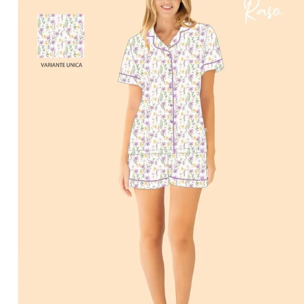 Pigiama Donna Corto Estivo Irge In Raso Manica Corta Pantaloncino Corto