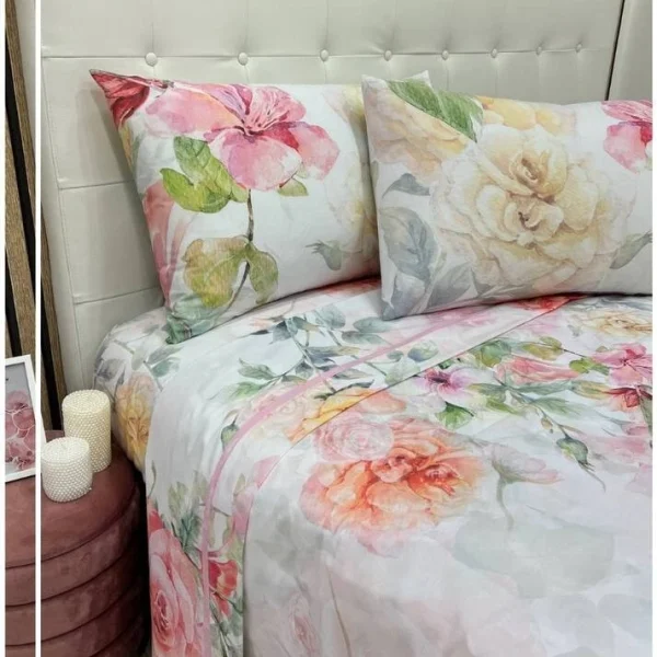 Completo Lenzuola Letto Matrimoniale Renato Balestra Ariel In Puro Cotone 100%